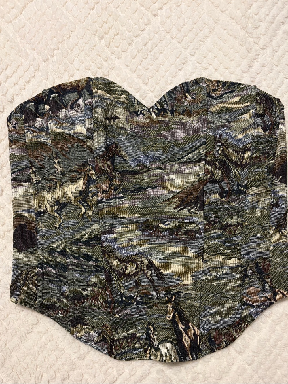Sterling and stitch Strapless western Tapestry corset in Multitone Green
